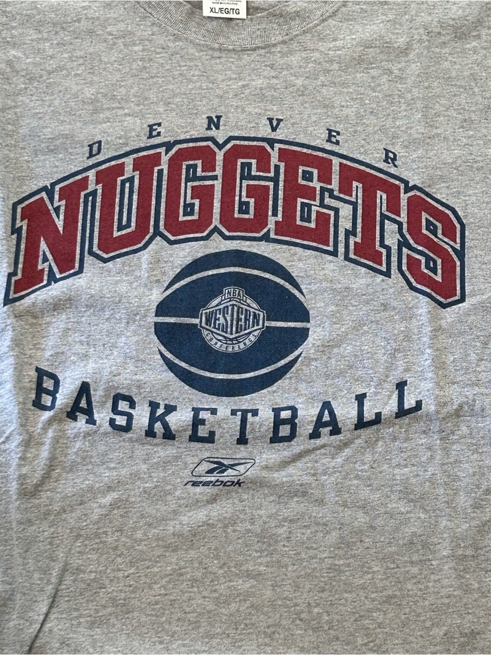 NBA Denver Nuggets T Shirt Adult XL Gray Short Sleeve Reebok Mens Y2K Vintage